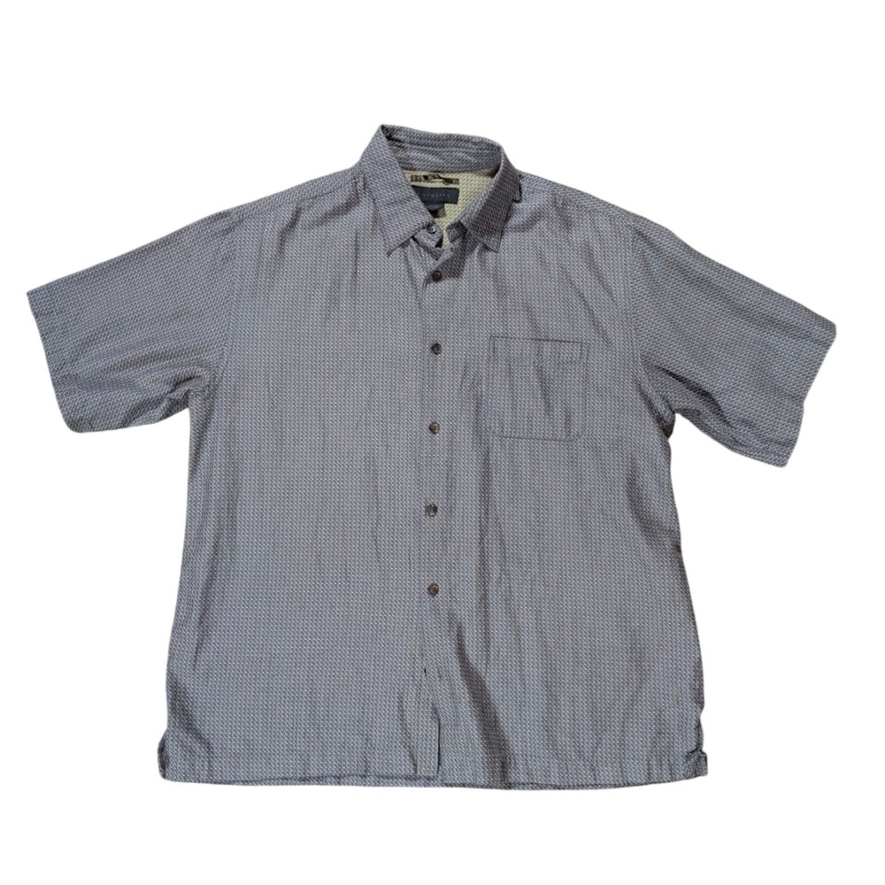 Lungarno Button Down‎ Men L Gray Geometric Silk Cotton Short Sleeve Minimalist